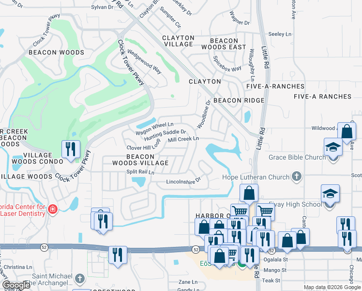 map of restaurants, bars, coffee shops, grocery stores, and more near 8606 Mill Creek Lane in Hudson