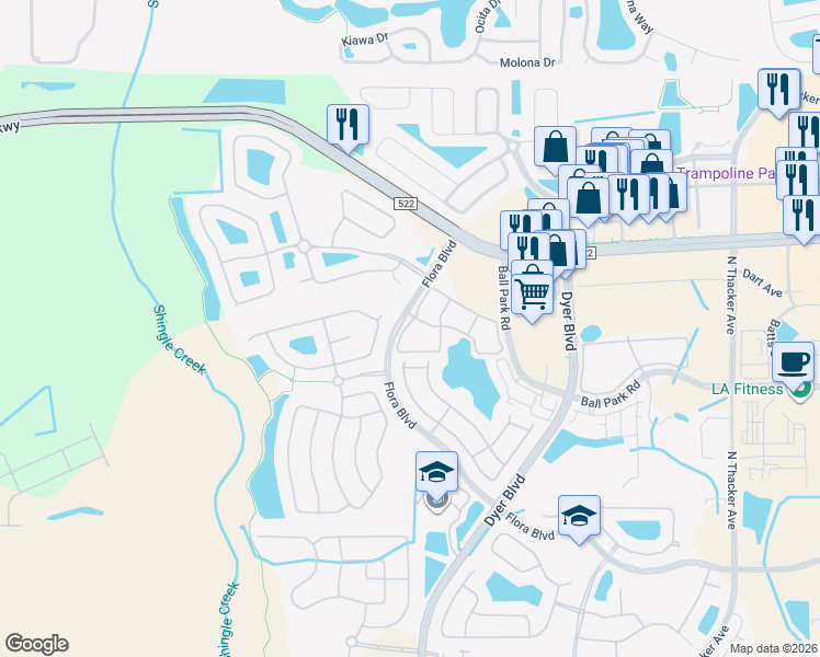 map of restaurants, bars, coffee shops, grocery stores, and more near 3301 Whitestone Circle in Kissimmee