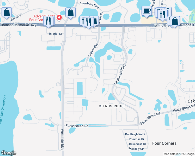 map of restaurants, bars, coffee shops, grocery stores, and more near 8817 Dunes Court in Kissimmee