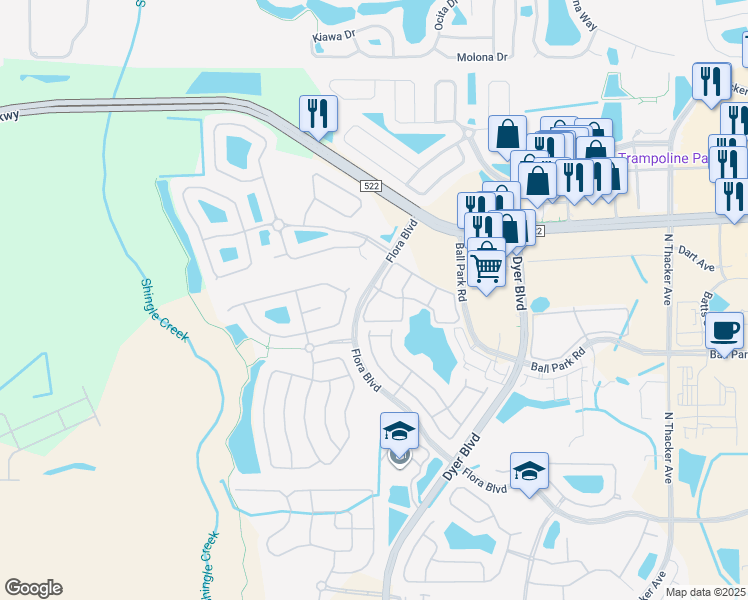 map of restaurants, bars, coffee shops, grocery stores, and more near 3301 Whitestone Circle in Kissimmee