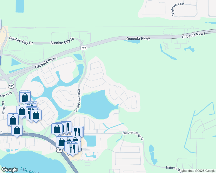 map of restaurants, bars, coffee shops, grocery stores, and more near 3081 Beaver Creek Drive in Kissimmee