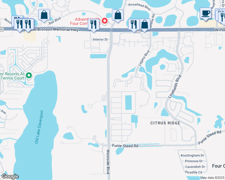 map of restaurants, bars, coffee shops, grocery stores, and more near 8989 Cuban Palm Road in Kissimmee