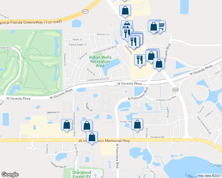 map of restaurants, bars, coffee shops, grocery stores, and more near 5133 Killarney Way in Kissimmee