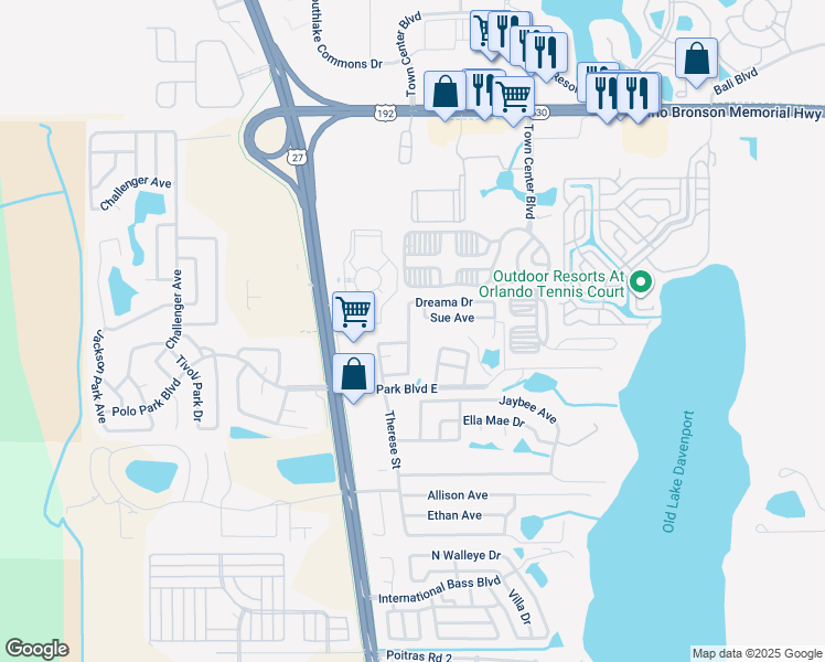 map of restaurants, bars, coffee shops, grocery stores, and more near 321 Dreama Drive in Davenport