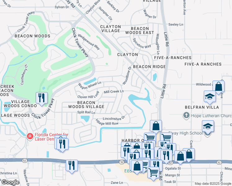map of restaurants, bars, coffee shops, grocery stores, and more near 8606 Mill Creek Lane in Hudson