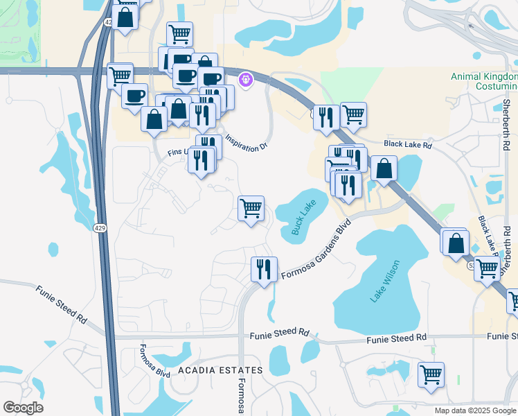 map of restaurants, bars, coffee shops, grocery stores, and more near 3082 Key Lime Loop in Kissimmee