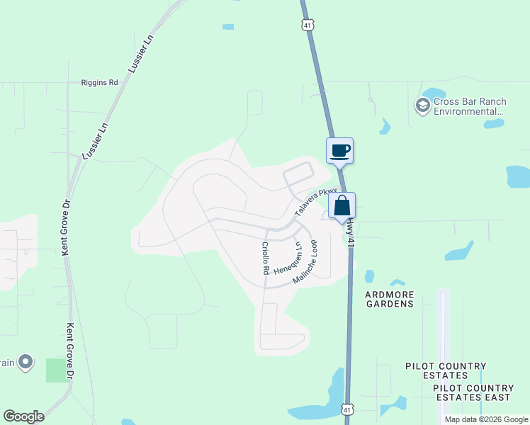 map of restaurants, bars, coffee shops, grocery stores, and more near 18675 Rococo Road in Spring Hill