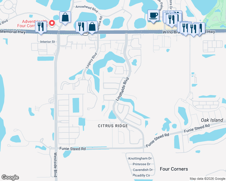 map of restaurants, bars, coffee shops, grocery stores, and more near 8804 Parliament Court in Kissimmee
