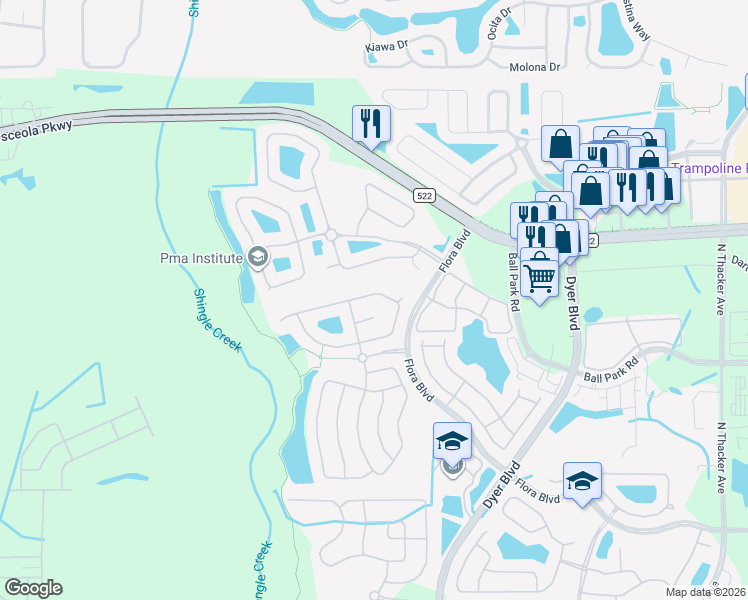 map of restaurants, bars, coffee shops, grocery stores, and more near 3492 Forest Ridge Lane in Kissimmee