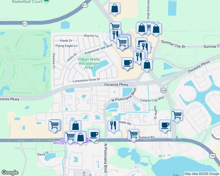 map of restaurants, bars, coffee shops, grocery stores, and more near 3125 Tocoa Circle in Kissimmee
