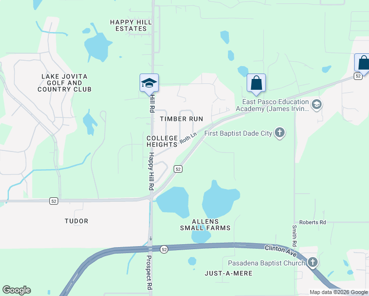 map of restaurants, bars, coffee shops, grocery stores, and more near 35106 Roth Lane in Dade City