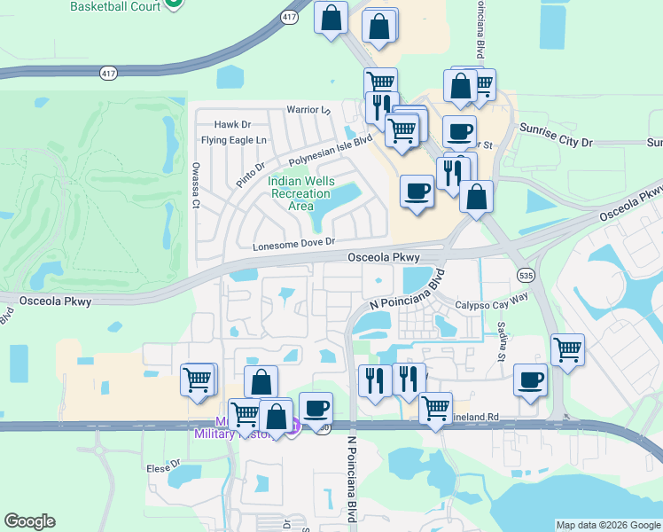 map of restaurants, bars, coffee shops, grocery stores, and more near 5133 Killarney Way in Kissimmee