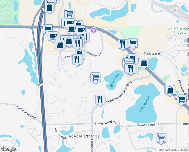 map of restaurants, bars, coffee shops, grocery stores, and more near 3082 Key Lime Loop in Kissimmee