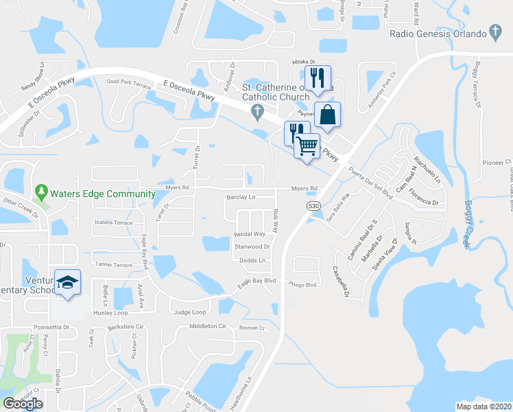map of restaurants, bars, coffee shops, grocery stores, and more near 3060 Cameron Drive in Kissimmee