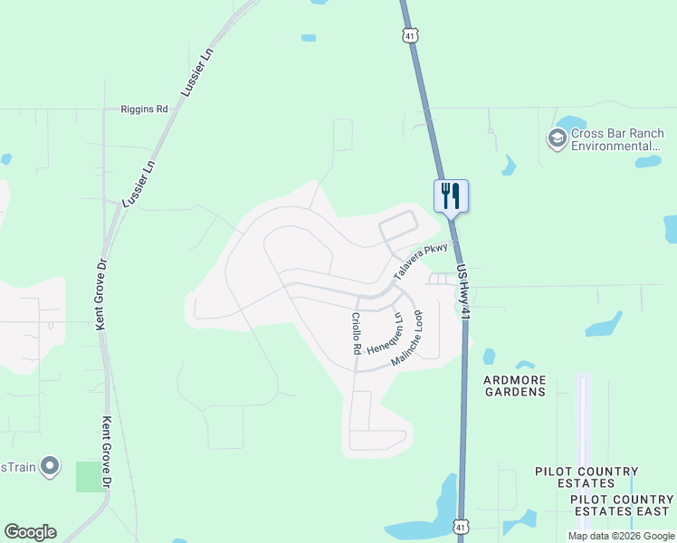 map of restaurants, bars, coffee shops, grocery stores, and more near 18572 Rococo Road in Spring Hill