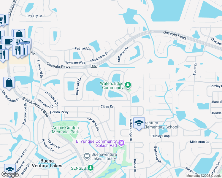 map of restaurants, bars, coffee shops, grocery stores, and more near 427 Otter Creek Drive in Kissimmee