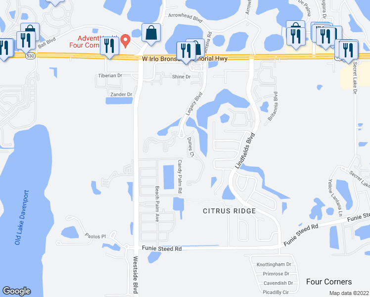 map of restaurants, bars, coffee shops, grocery stores, and more near 8921 Cuban Palm Road in Kissimmee