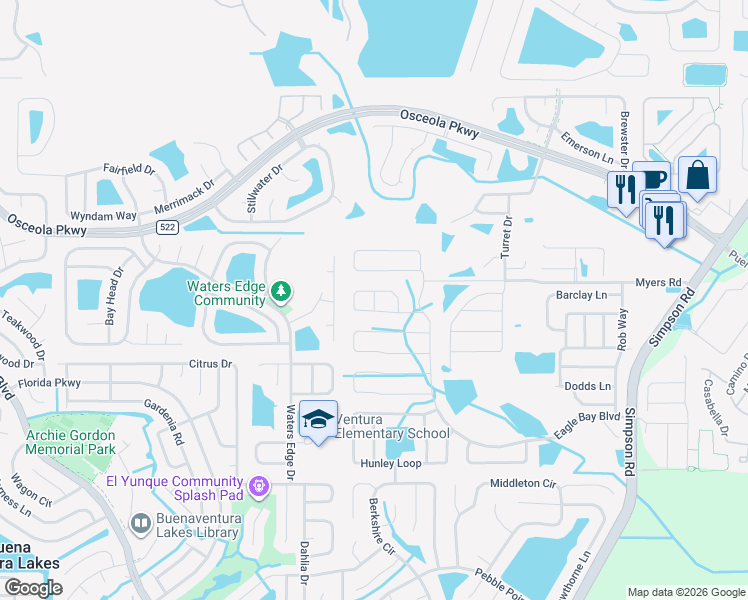 map of restaurants, bars, coffee shops, grocery stores, and more near 2534 Egret Loop in Kissimmee