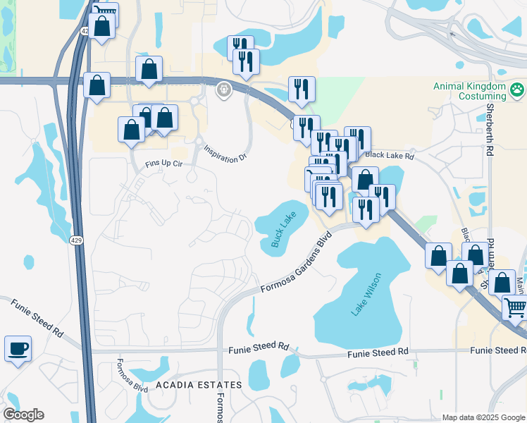 map of restaurants, bars, coffee shops, grocery stores, and more near 3091 Key Lime Loop in Kissimmee