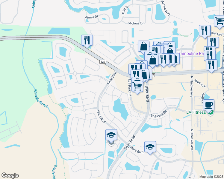 map of restaurants, bars, coffee shops, grocery stores, and more near 3000 Laurel Park Lane in Kissimmee