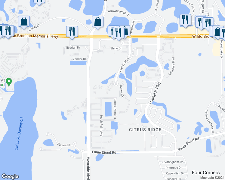 map of restaurants, bars, coffee shops, grocery stores, and more near 8921 Cuban Palm Road in Kissimmee