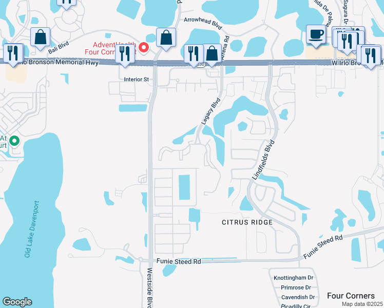 map of restaurants, bars, coffee shops, grocery stores, and more near 8921 Cuban Palm Road in Kissimmee