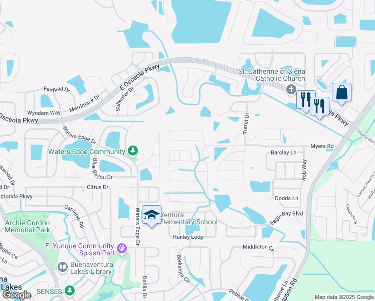 map of restaurants, bars, coffee shops, grocery stores, and more near Egret Loop in Buena Ventura Lakes