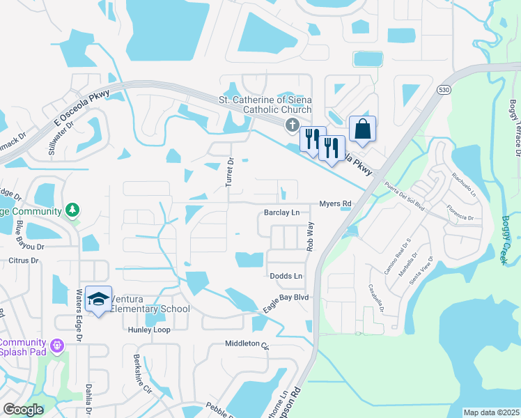 map of restaurants, bars, coffee shops, grocery stores, and more near 2712 Port Court in Kissimmee
