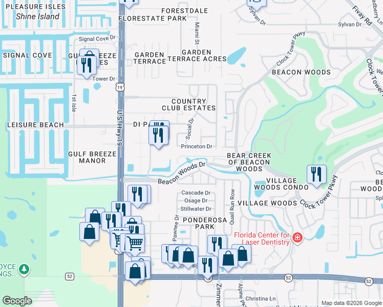 map of restaurants, bars, coffee shops, grocery stores, and more near 7303 Princeton Drive in Bayonet Point