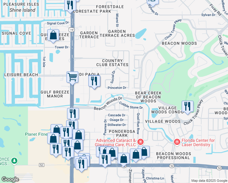 map of restaurants, bars, coffee shops, grocery stores, and more near 7303 Princeton Drive in Bayonet Point