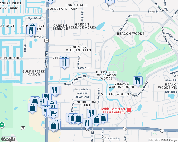 map of restaurants, bars, coffee shops, grocery stores, and more near 7407 Princeton Drive in Hudson