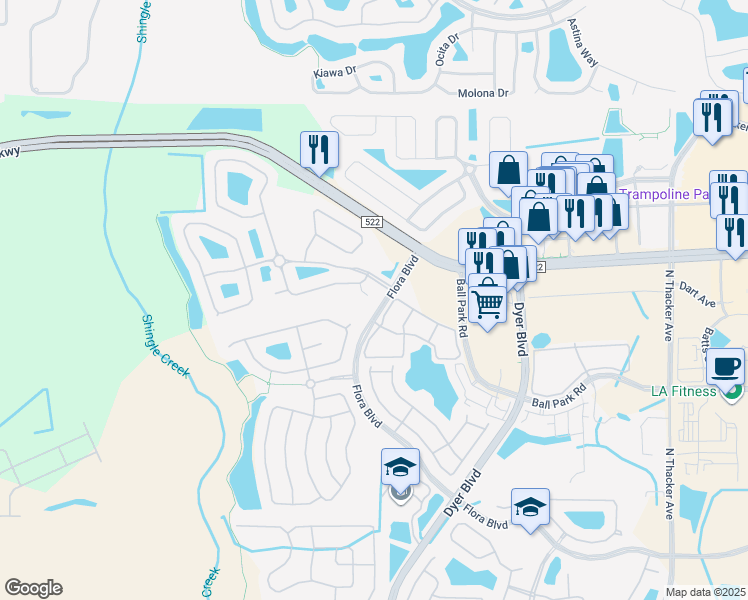 map of restaurants, bars, coffee shops, grocery stores, and more near 3107 Pebble Court in Kissimmee