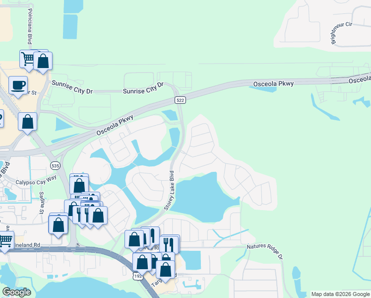 map of restaurants, bars, coffee shops, grocery stores, and more near 4602 Fairy Tale Circle in Kissimmee