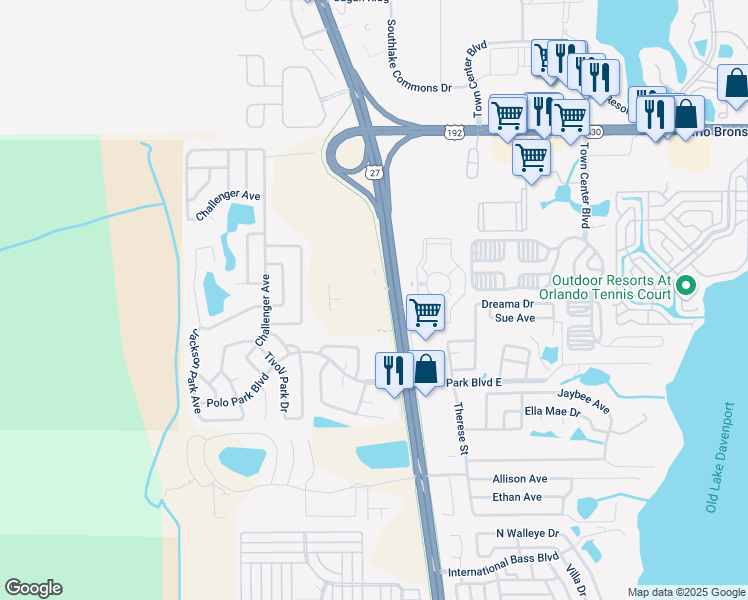 map of restaurants, bars, coffee shops, grocery stores, and more near Emerald Loop in Davenport