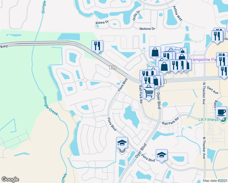 map of restaurants, bars, coffee shops, grocery stores, and more near 3107 Pebble Court in Kissimmee