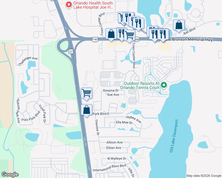 map of restaurants, bars, coffee shops, grocery stores, and more near 464 Dreama Drive in Davenport