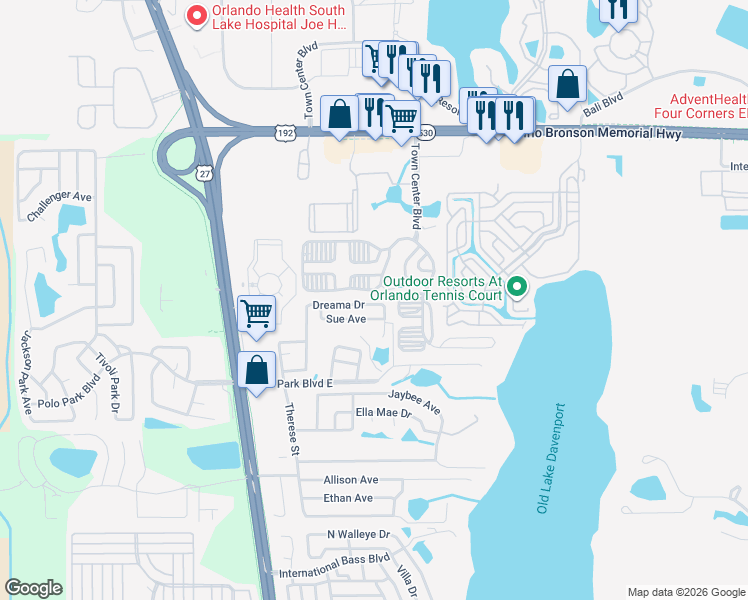 map of restaurants, bars, coffee shops, grocery stores, and more near 550 Dreama Drive in Davenport