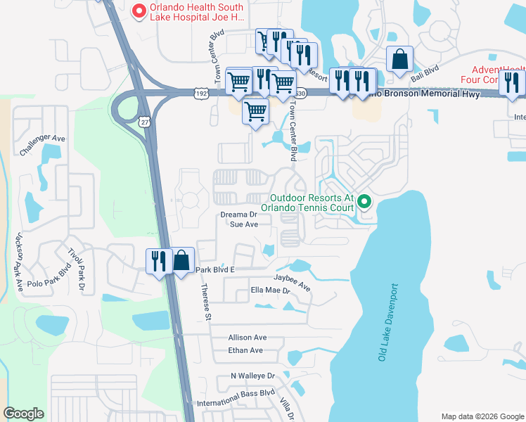 map of restaurants, bars, coffee shops, grocery stores, and more near 550 Dreama Drive in Davenport