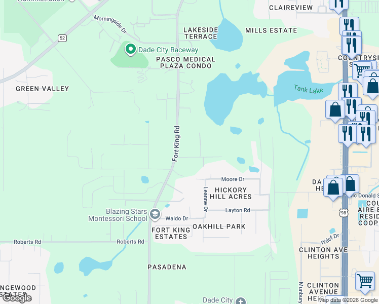 map of restaurants, bars, coffee shops, grocery stores, and more near 12546 Fort King Road in Dade City