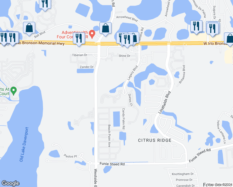 map of restaurants, bars, coffee shops, grocery stores, and more near 8909 Legacy Court in Kissimmee