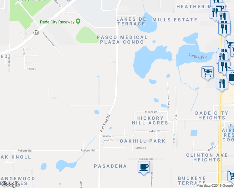 map of restaurants, bars, coffee shops, grocery stores, and more near 12546 Fort King Road in Dade City