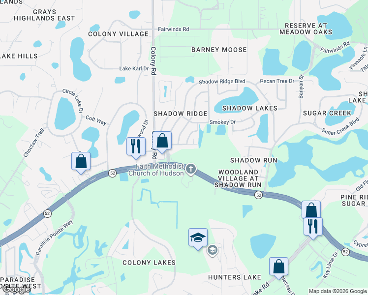 map of restaurants, bars, coffee shops, grocery stores, and more near 12128 Country Cove Avenue in Hudson