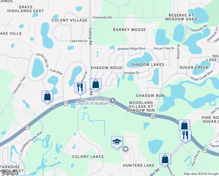 map of restaurants, bars, coffee shops, grocery stores, and more near 12128 Country Cove Avenue in Hudson