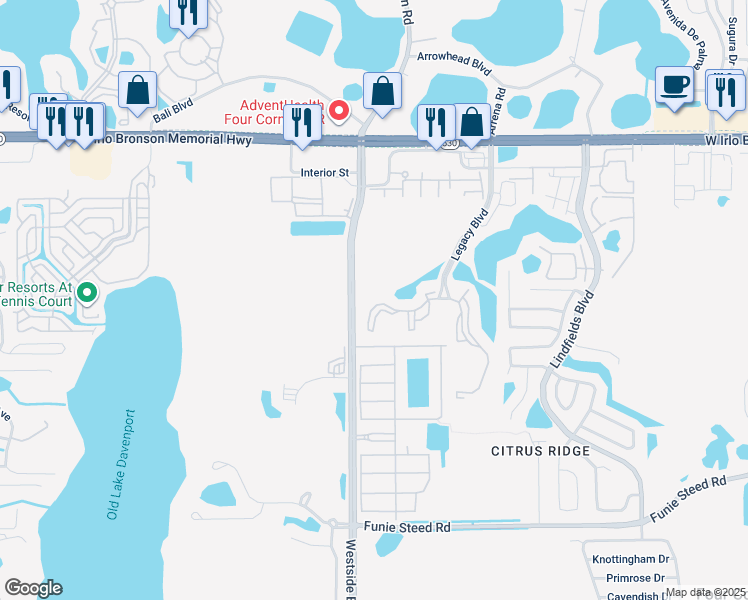 map of restaurants, bars, coffee shops, grocery stores, and more near 8925 Legacy Court in Kissimmee