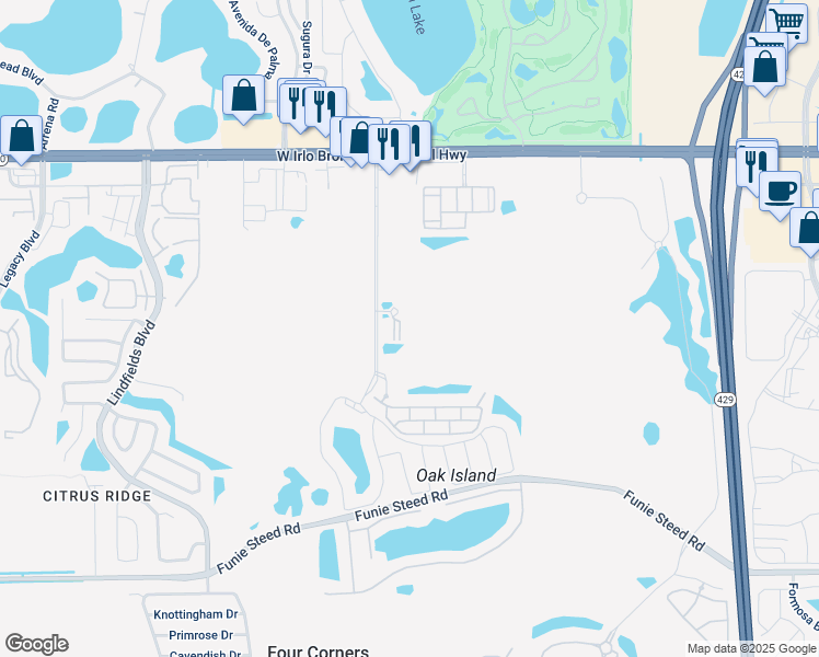 map of restaurants, bars, coffee shops, grocery stores, and more near 3177 Feltrim Place in Kissimmee