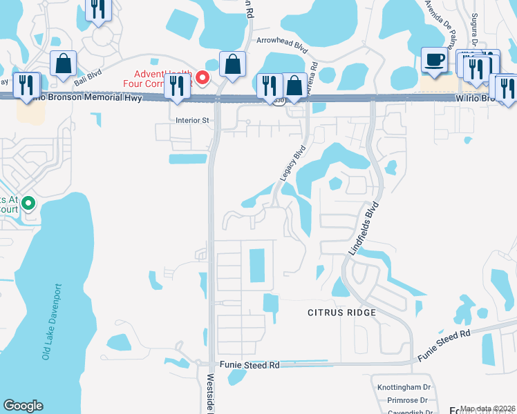 map of restaurants, bars, coffee shops, grocery stores, and more near 8905 Legacy Court in Kissimmee