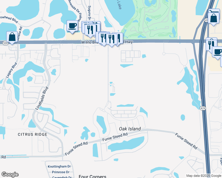 map of restaurants, bars, coffee shops, grocery stores, and more near 3177 Feltrim Place in Kissimmee