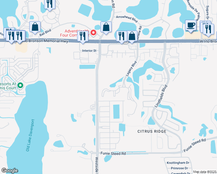 map of restaurants, bars, coffee shops, grocery stores, and more near 8915 Legacy Court in Kissimmee