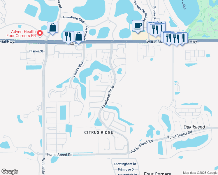 map of restaurants, bars, coffee shops, grocery stores, and more near 3089 Bloomsbury Drive in Kissimmee