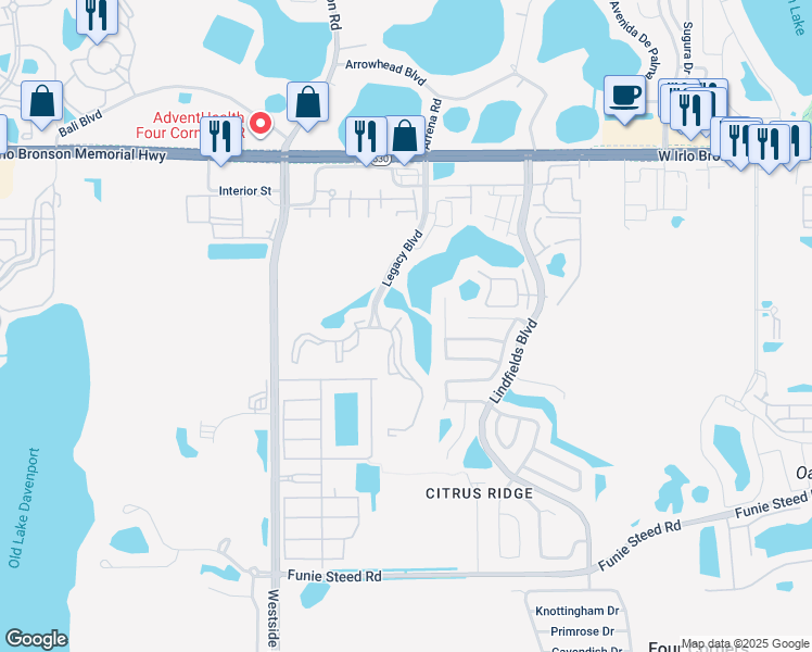 map of restaurants, bars, coffee shops, grocery stores, and more near 8807 Dunes Court in Kissimmee